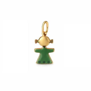 18 Karat Solid Yellow Gold Enamel Girl Tiny Pendant