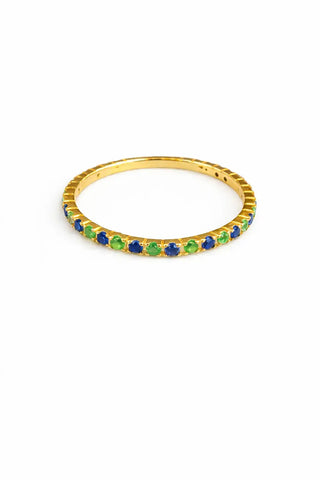18K Solid Yellow Gold Thin Color Eternity Band Ring