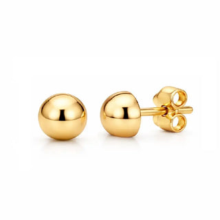 18K Solid Yellow Gold Polished Half Ball Post Earrings