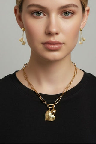 18K Yellow Gold Puffy Open cut Polished Flowers Heart Pendant