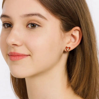 Sterling Silver Orange Enamel Open Heart Post Earrings