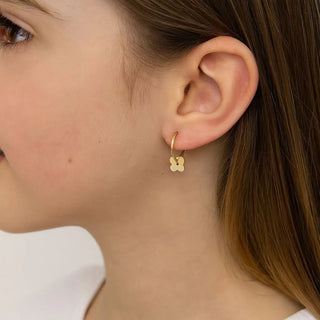 18K Solid Yellow Gold Polished Flower Endless Hoop Earrings