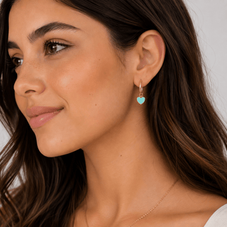 18K Yellow Gold Enamel Heart Dangle Infinity Hoop Earrings