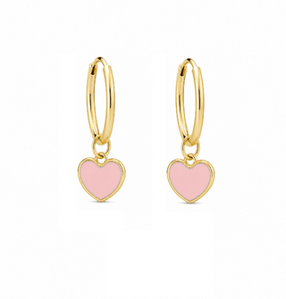 18K Yellow Gold Enamel Heart Dangle Infinity Hoop Earrings pink
