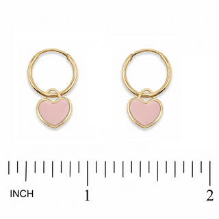 18K Yellow Gold Enamel Heart Dangle Infinity Hoop Earrings
