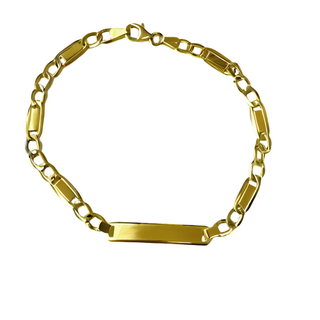18K Solid Yellow Gold Polished Fancy Curb Chain Id Bracelet