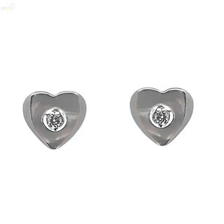18Kt White Gold Zirconia Heart Covered Screwback Earring
