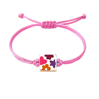 Sterling Silver Enamel Star Hear and Flowers Cord Bracelet