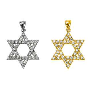 18K Solid Yellow or White Gold Diamond Star of David Pendant
