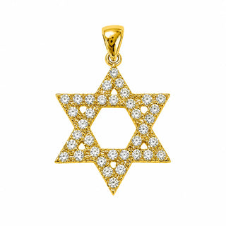 18K Solid Yellow Gold Diamond Star of David Pendant