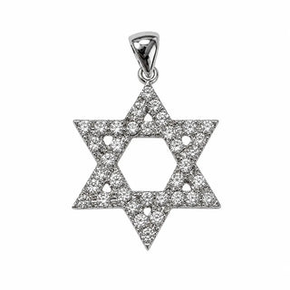 18K Solid White Gold Diamond Star of David Pendant