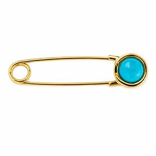 18k Solid Yellow Gold Large Blue Turquoise Safety Pin Bouche