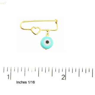 18K Solid Yellow Gold Blue or Pink Tiny Heart Safety Pin