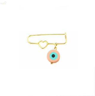 18K Solid Yellow Gold Blue or Pink Tiny Heart Safety Pin