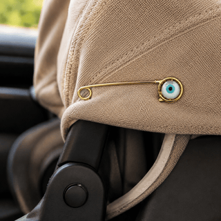 18K Gold Mother of Pearl and Ceramic Evil Eye Safety Pin