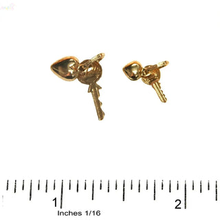 18K Solid Yellow Gold Puffy Heart and Key Polished Pendant