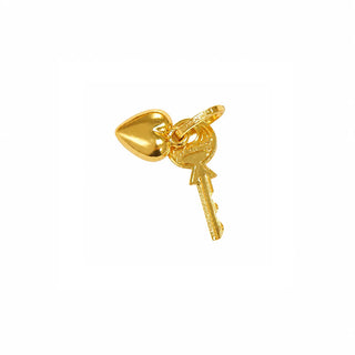 18K Solid Yellow Gold Puffy Heart and Key Polished Pendant