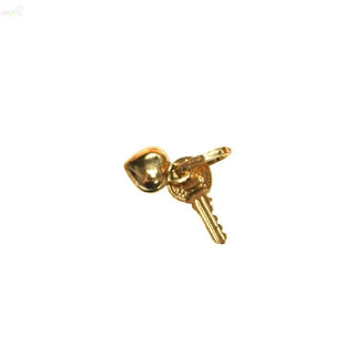 18K Solid Yellow Gold Puffy Heart and Key Polished Pendant