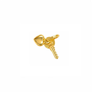 18K Solid Yellow Gold Puffy Heart and Key Polished Pendant
