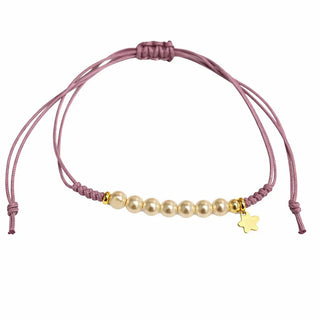 18K Yellow Gold Star and Pearls Lavender Macrame Bracelet