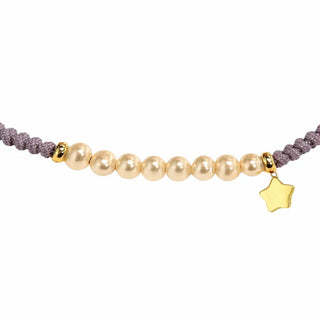 pr18K Yellow Gold Star and Pearls Lavender Macrame Bracelet