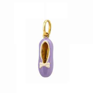 18K Solid Yellow Gold Enamel Ballet Slipper Charm Pendant