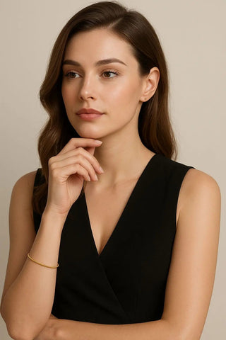 18K Solid Yellow Gold Tiny Beads Adjustable Open Bangle