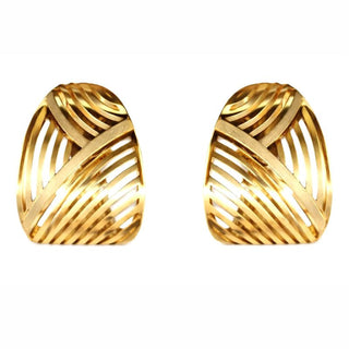 18K Yellow Gold Open Curb Polished and Satin Lines Earrings
