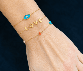 18K Yellow Gold Polished LOVE Bracelet with Block Letters