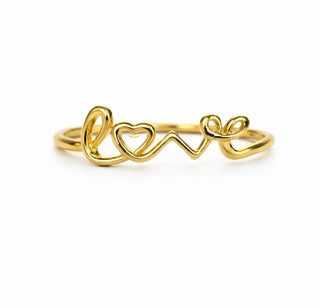 18K Solid Yellow Gold Dainty Script Love Ring Design