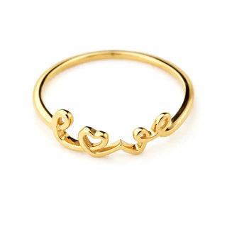18K Solid Yellow Gold Dainty Script Love Ring Design