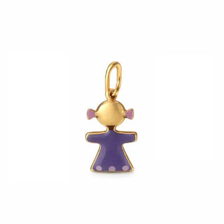 18 Karat Solid Yellow Gold Enamel Girl Tiny Pendant