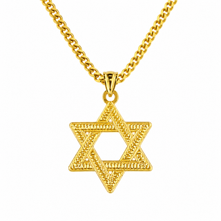 18K Yellow Gold Men's Diamond-Cut Design Star of David Pendant
