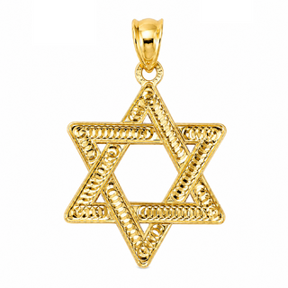 18K Yellow Gold Men's Diamond-Cut Design Star of David Pendant