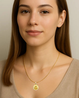 18K Solid Yellow Gold Round Scapular Medal Pendant 14 mm