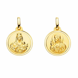 18K Solid Yellow Gold Round Scapular Medal Pendant 14 mm