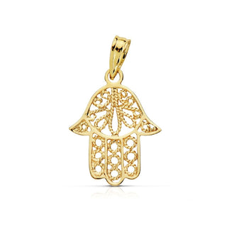 18K Solid Gold Filigree Open Hamsa Fatima Hand Pendant