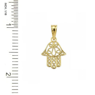 18K Solid Gold Filigree Small Hamsa Fatima Hand Pendant