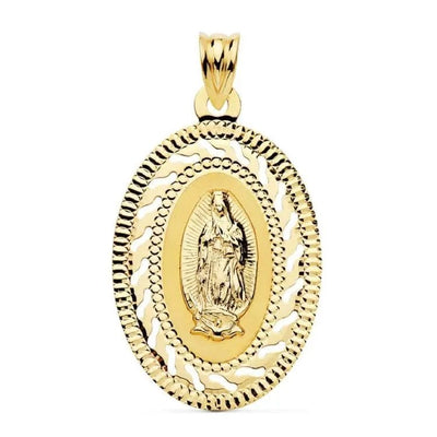 18 Karat Massives Gelbgold Unsere Liebe Frau von Guadalupe Große Medaille 30 mm