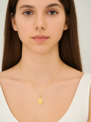 18K Solid Yellow Gold Small Miraculous Medal 12 x 9 mm