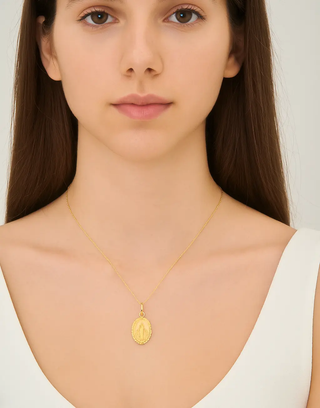 18K Solid Yellow Gold Small Miraculous Medal 16 x 11 mm