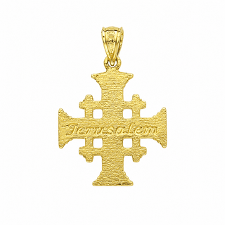 18k Solid Yellow Gold Diamond Cut Jerusalem Cross Pendant-back of the cross