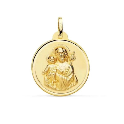 18 Karat Massives Gelbgold St. Joseph Medaille Große Medaillon Anhänger