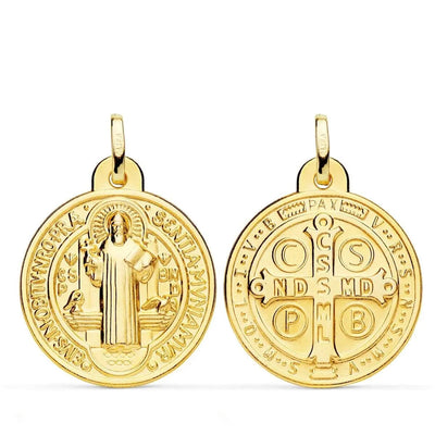 18 Karat Massives Gelbgold San Benedikt Medaille Herren Größe 24 mm