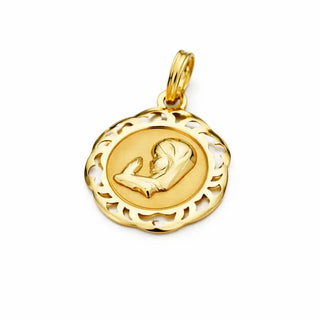 18K Yellow Gold Child Virgin Mary Medal with Frame 20x18 mm.