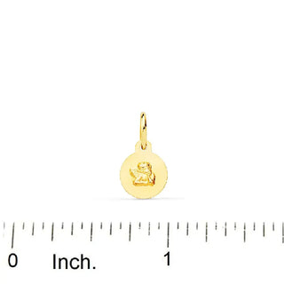 pr18K Solid Yellow Gold Tiny Angel Medal Pendant 8 mm Satin Finish