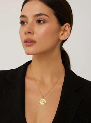 18k Solid Yellow Gold Angel Bezel Medal Pendant 14 or 12 mm