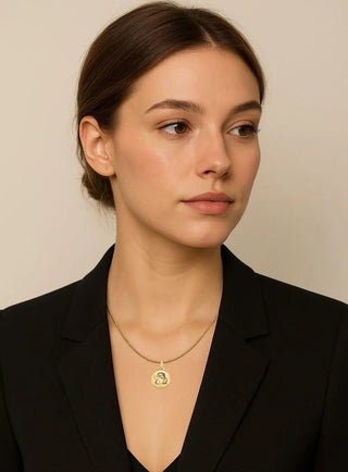 18K Solid Yellow Gold Wave Polished Border Angel Medal