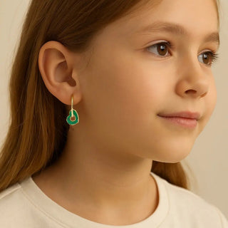 18K Gold Polished Malachite Heart Endless Hoop Earrings