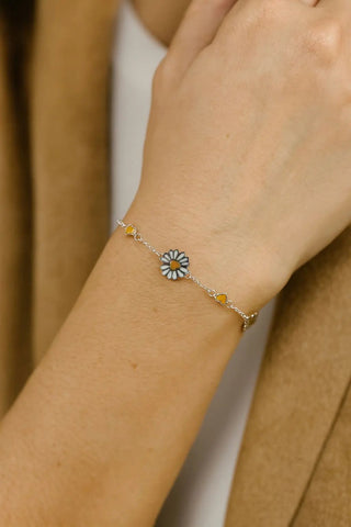 Sterling Silver White Enamel Daisy Flower Bracelet